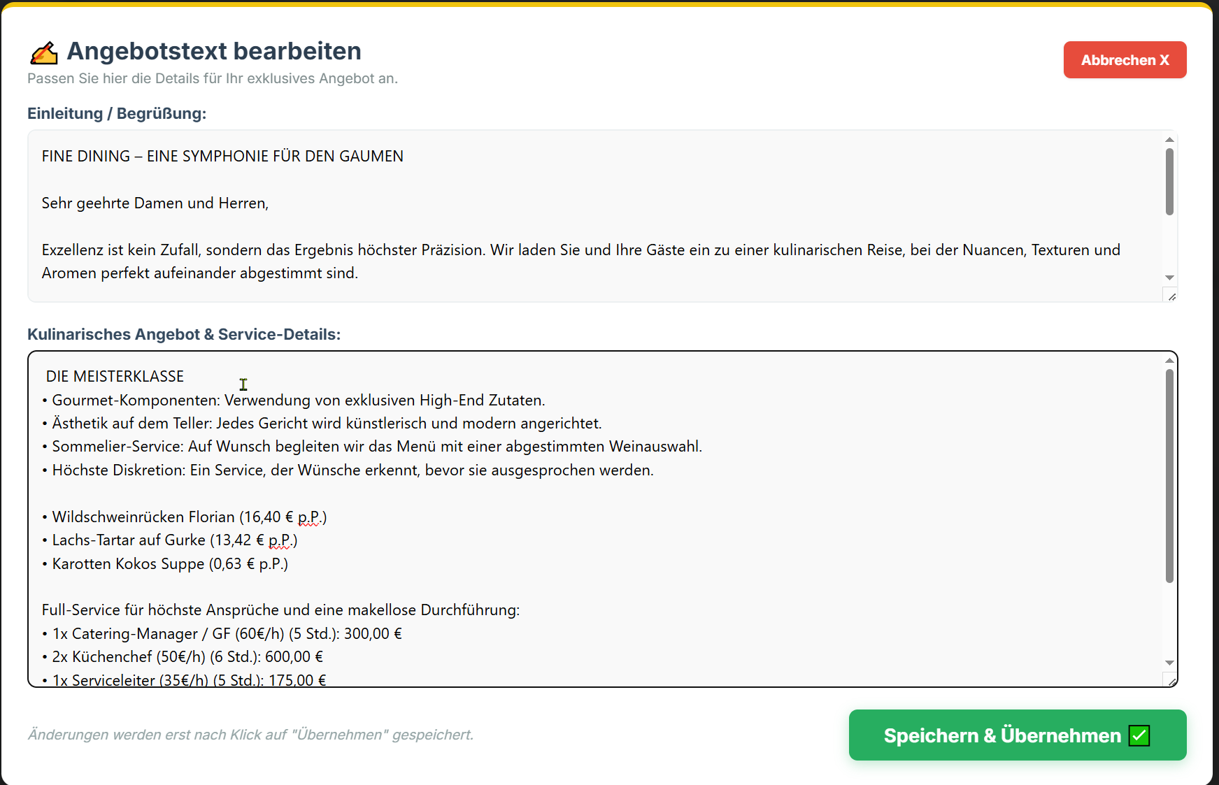 Angebotstext