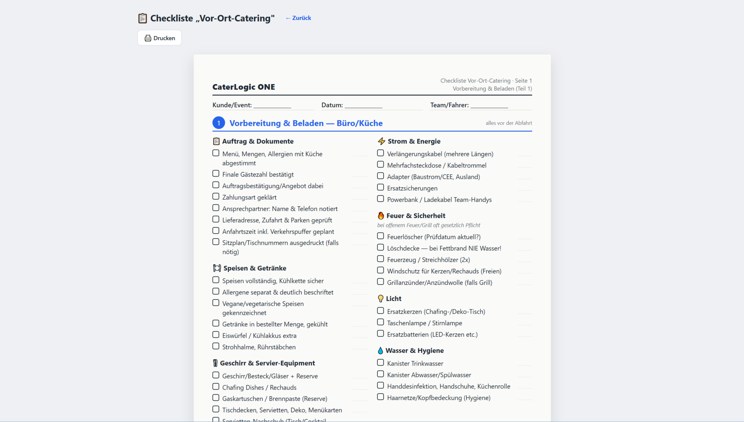 Caterlogic Checkliste Vor-Ort-Catering