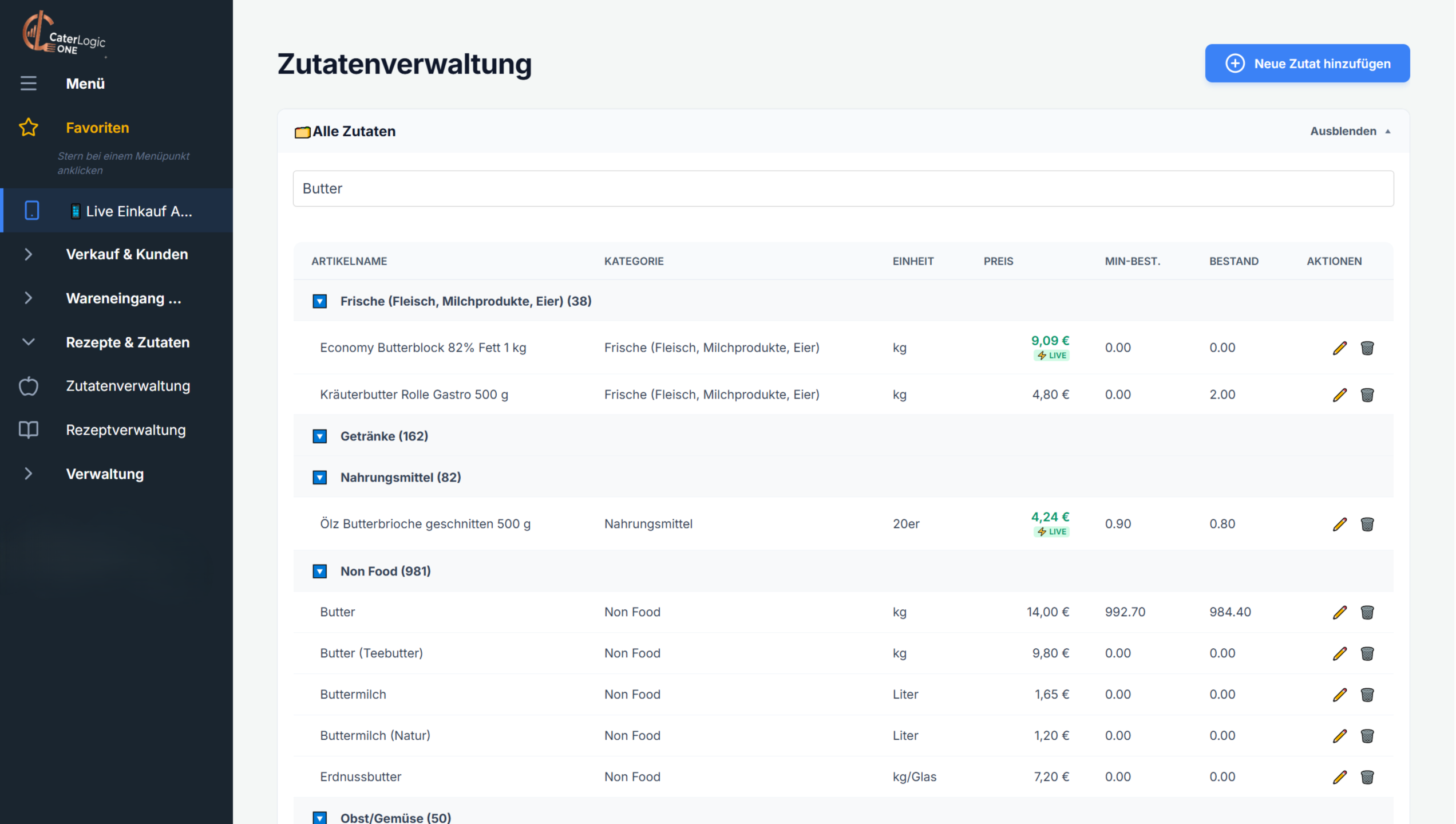 Zutatenverwaltung