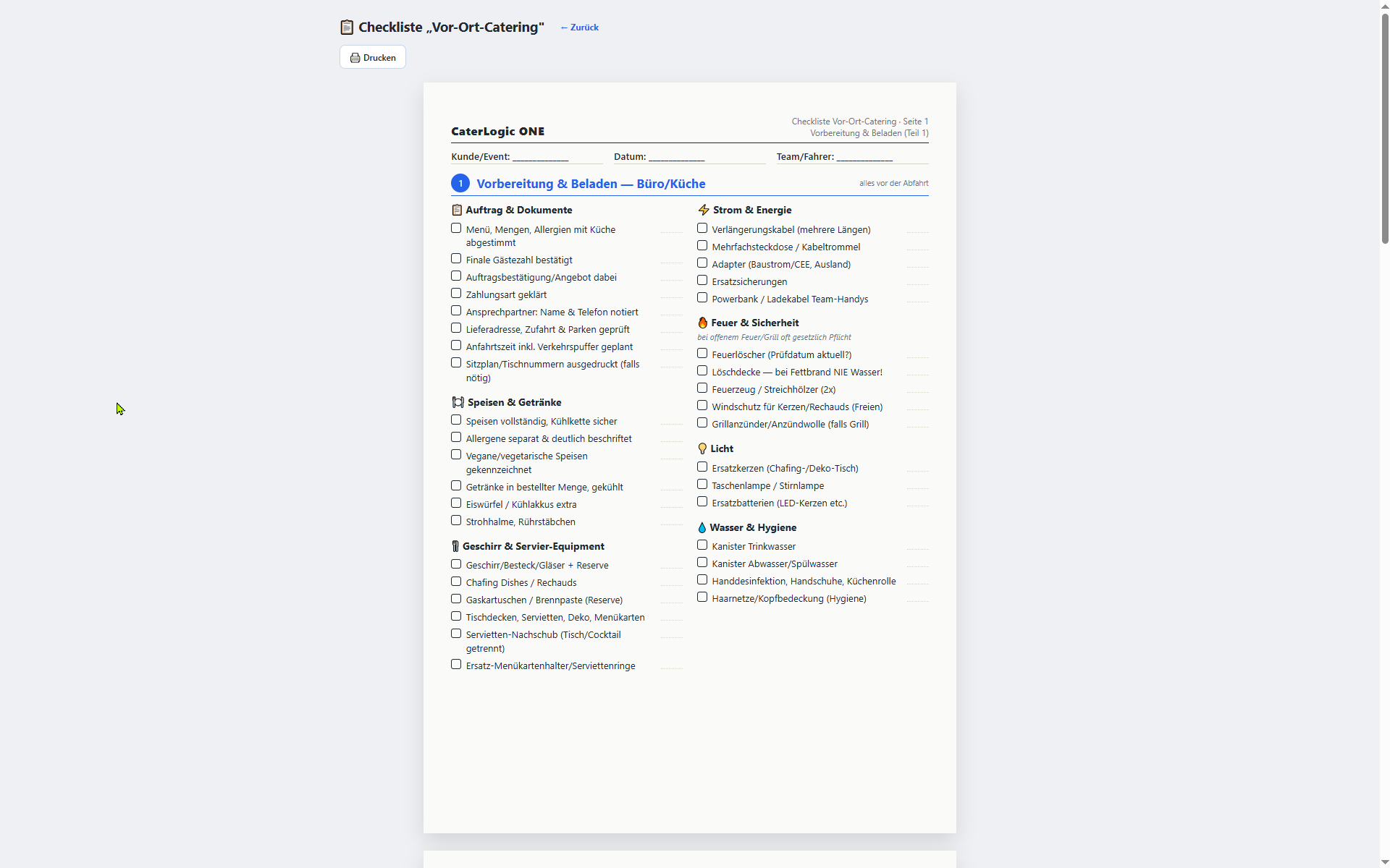 Caterlogic Checkliste Vor-Ort-Catering